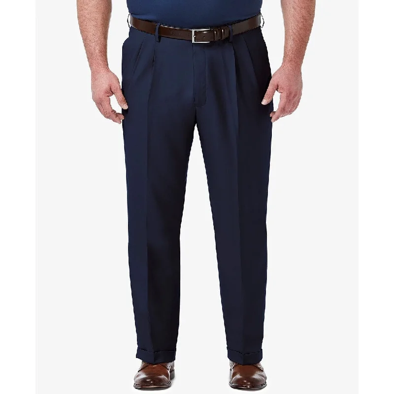 Haggar Men's Premium Comfort Stretch Classic Fit Solid Pleated Dress Pants Blue Size 44X30