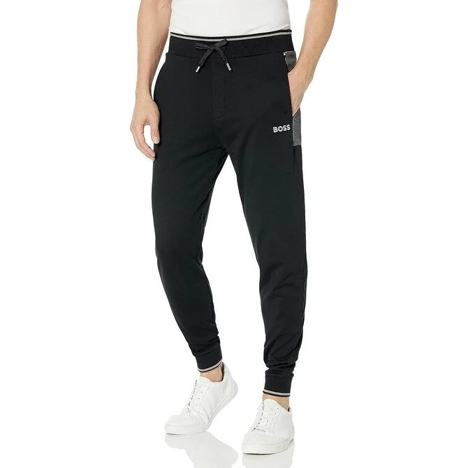 HUGO BOSS Men's Embroidered Logo Cotton Blend Joggers, Black Grease Track Pants