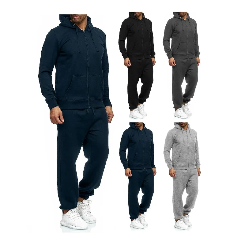 Mens Big And Tall Fleece Lined Full Zip Tracksuit Jogger Set Active Winter Wear