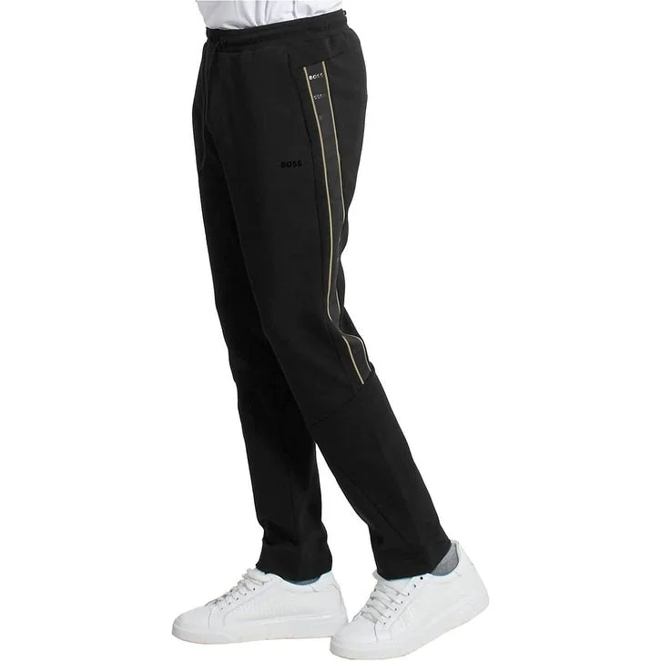 Hugo Boss Men's Hadim 1 Black Thick Cotton Side Taping Logo Track Pants Joggers