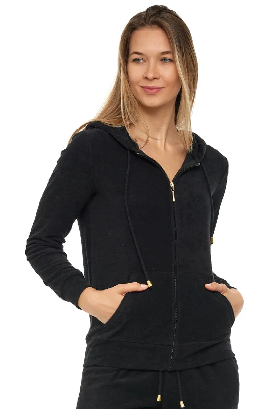 FRONT ZIPPER HOODIE JACKET WITH POCKET - TERRY