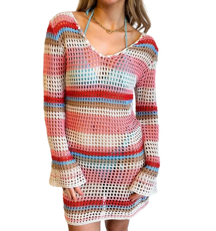 Seashell Knit Cover Up Dress In Pink