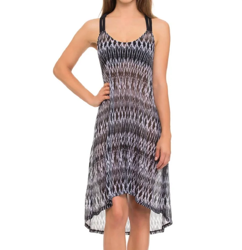 Sheer Mesh Macrame Back Dress Cover Up In Shibori