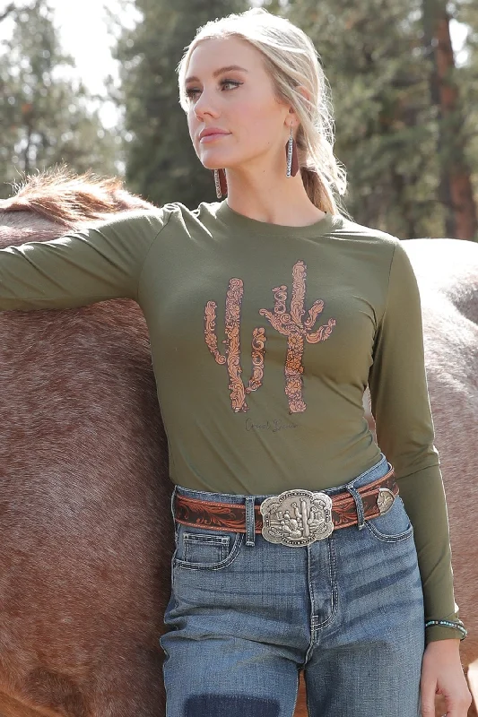 Women's Long Sleeve Cactus Tee - Sage Green - (CTK7491002)