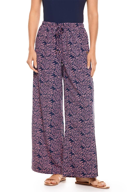 Women's Petra Wide Leg Pants | Peachy Pink Etched Flowers