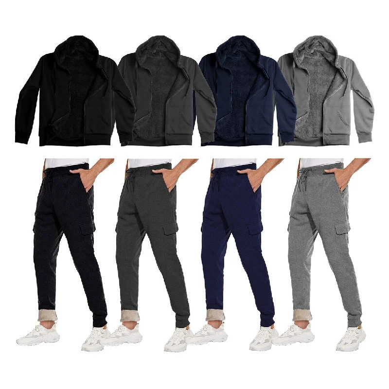 Mens Big And Tall Sherpa Lined Fleece Hoodie Jogger Set Winter Casual Comfort