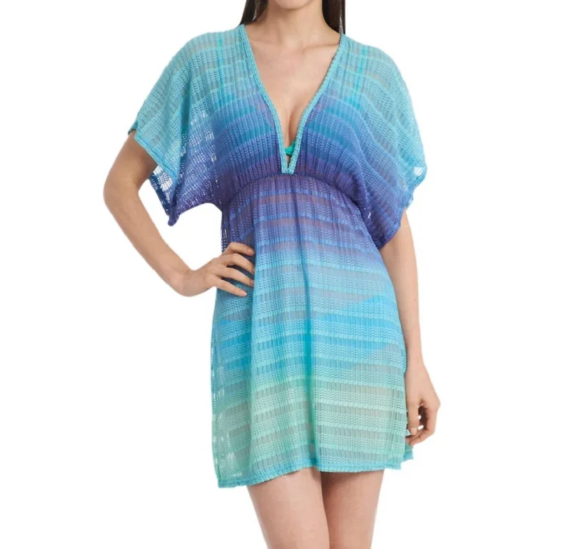 V-Neck Textured Tunic Cover Up In Blue