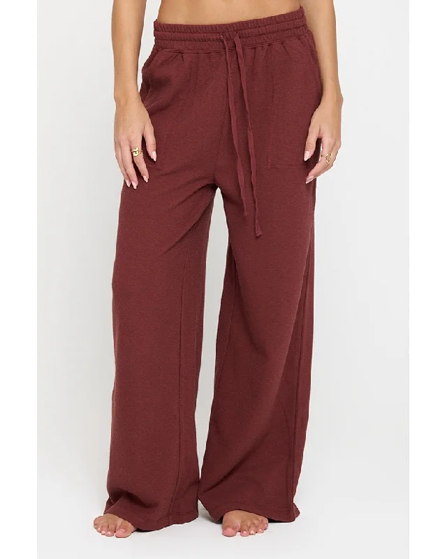 Spiritual Gangster Lofty Slub Rib Claudia Wide Leg Pant - Womens - Washed Burgundy