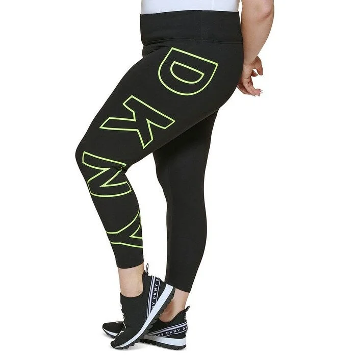 DKNY Women's High Waisted 7/8 Exploded Logo Leggings Black Size 1X