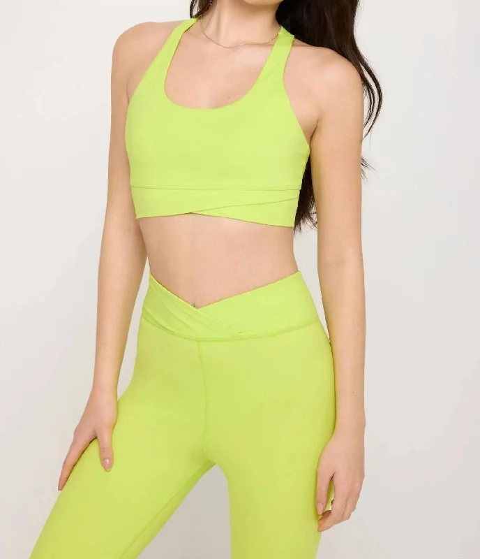 Evie Wrap Front Bra Top In Acid Lime