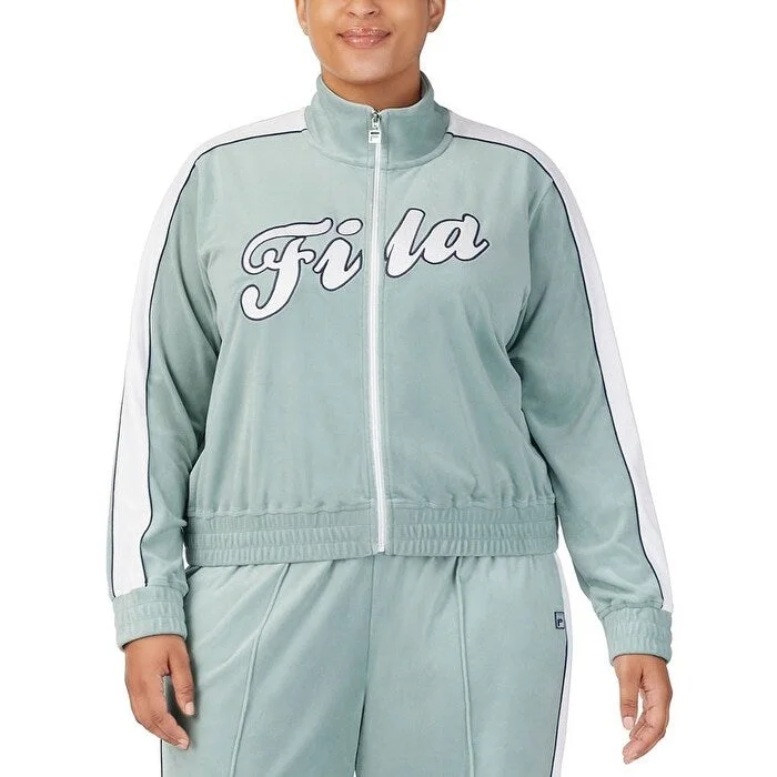 Fila Women's Valery Logo Zip Front Velour Jacket Blue Size 1X