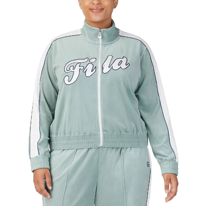 Fila Women's Valery Logo Zip Front Velour Jacket Blue Size 3X