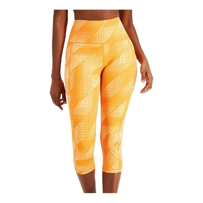 Id Ideology Women's Compression Side Pocket Cropped Leggings Orange Size Medium