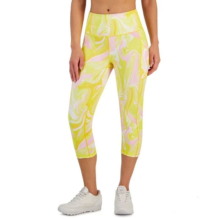 ID Ideology Women's Compression Side Pocket Cropped Leggings Yellow Size Small